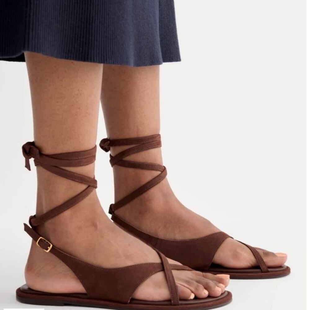 Everlane The Leather Crisscross Sandal in Brown Suede Size 11